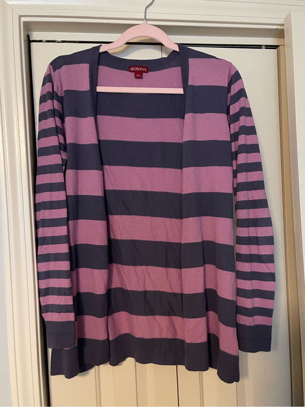 Merona Women's Purple Striped Open Cardigan